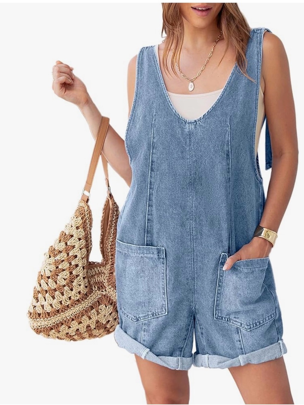 Amazon Light Blue Denim Romper